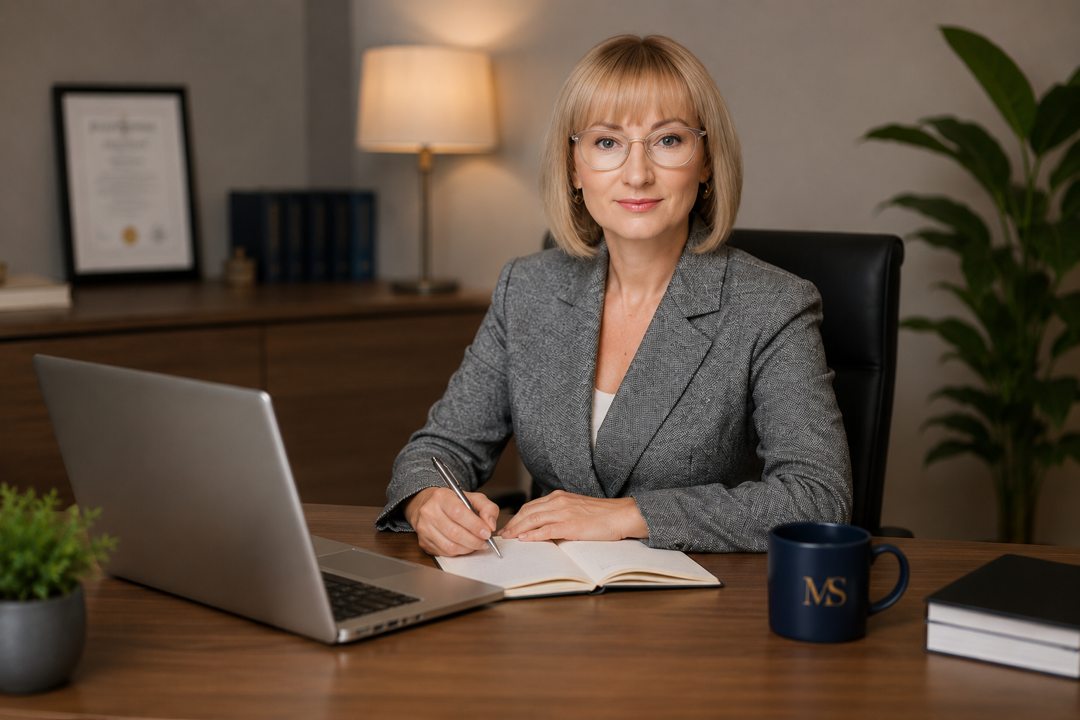 Marzena Sudoł przy biurku